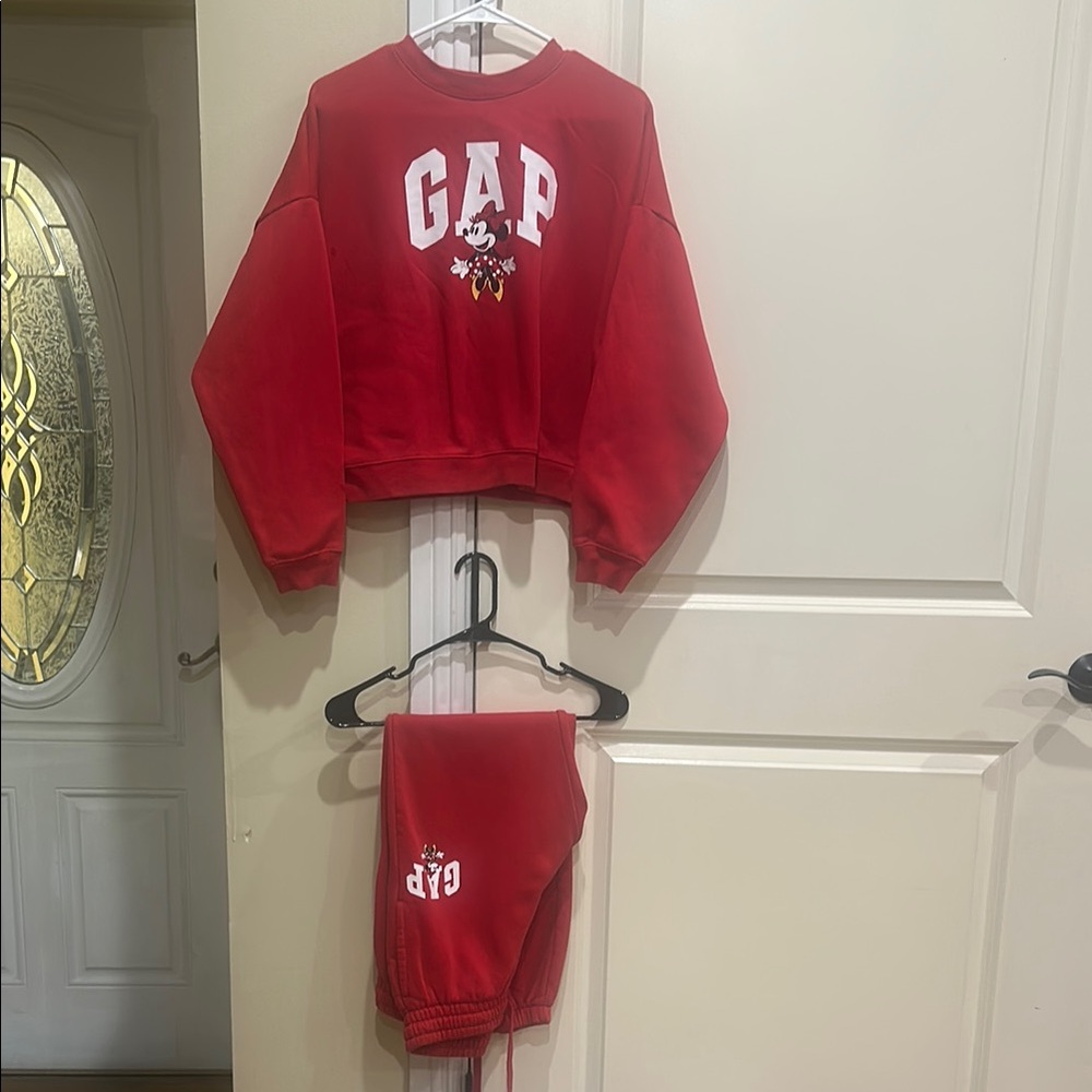GAP Red Mickey Cropped Sweatshirt and Joggers Set